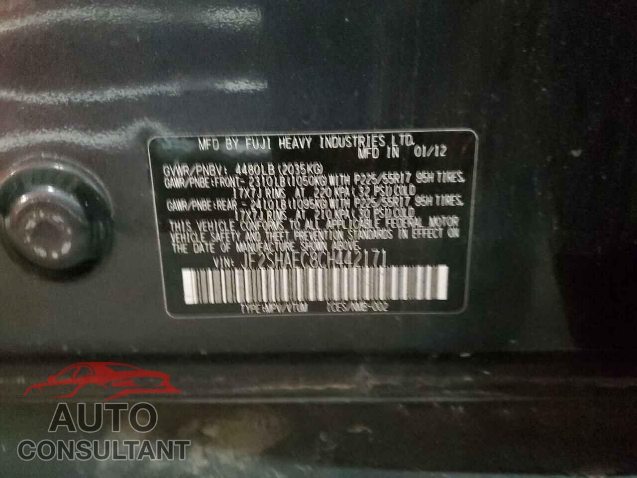 SUBARU FORESTER 2012 - JF2SHAEC8CH442171