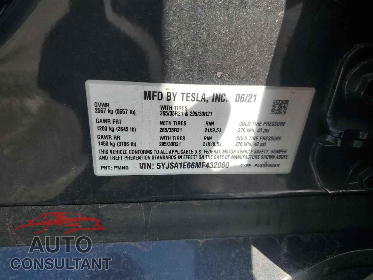 TESLA MODEL S 2021 - 5YJSA1E66MF432060