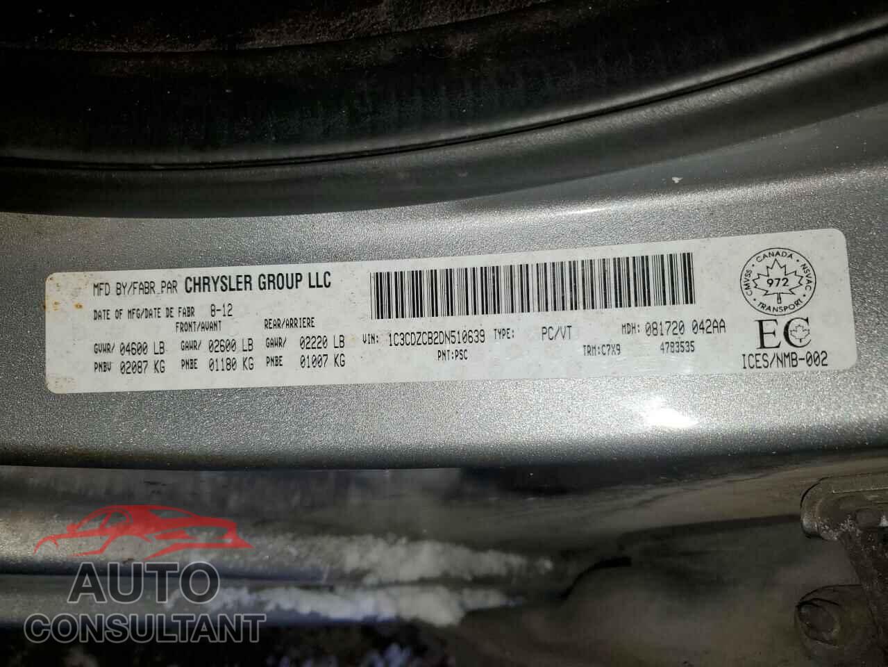 DODGE AVENGER 2013 - 1C3CDZCB2DN510639