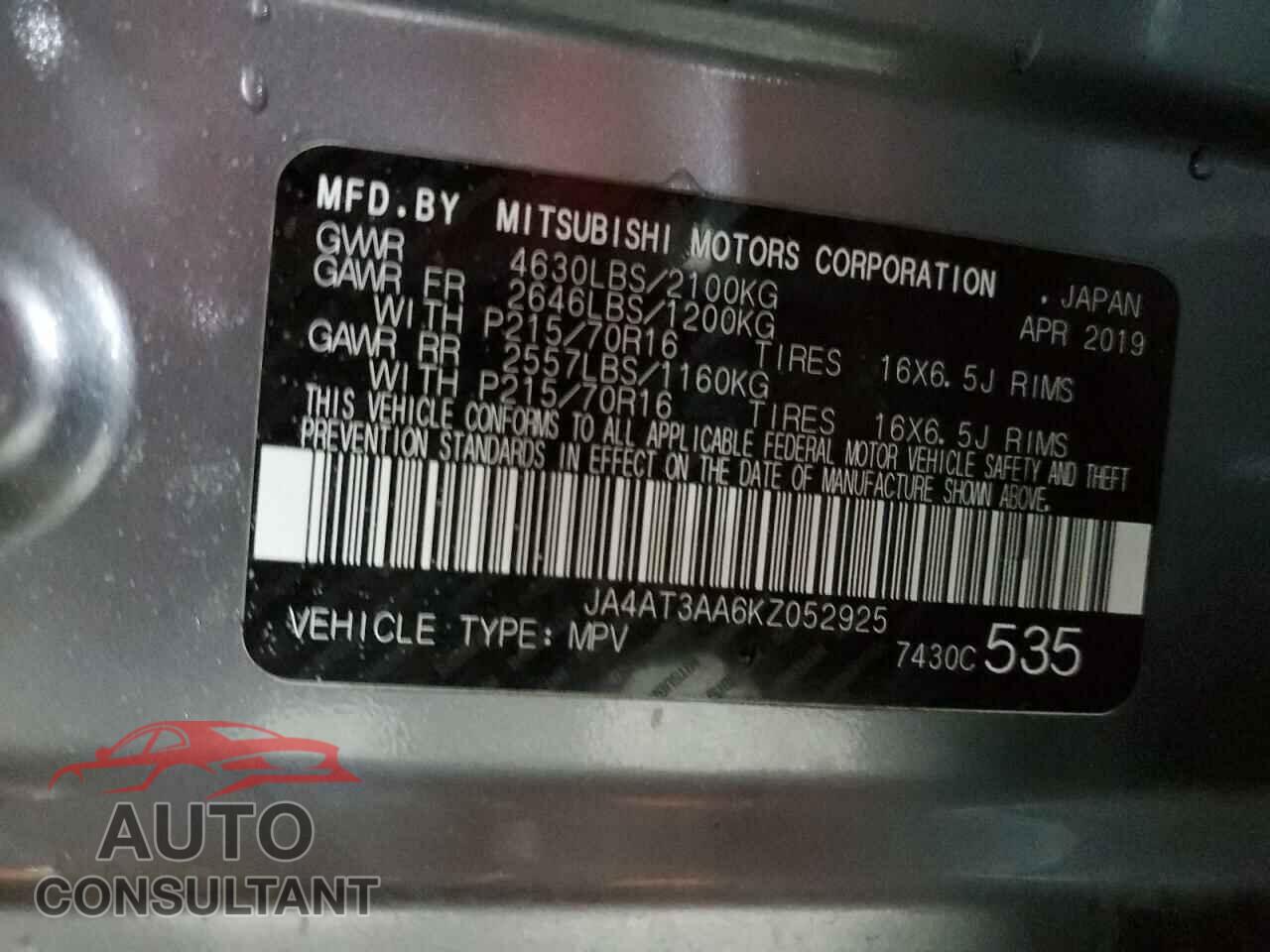 MITSUBISHI ECLIPSE 2019 - JA4AT3AA6KZ052925