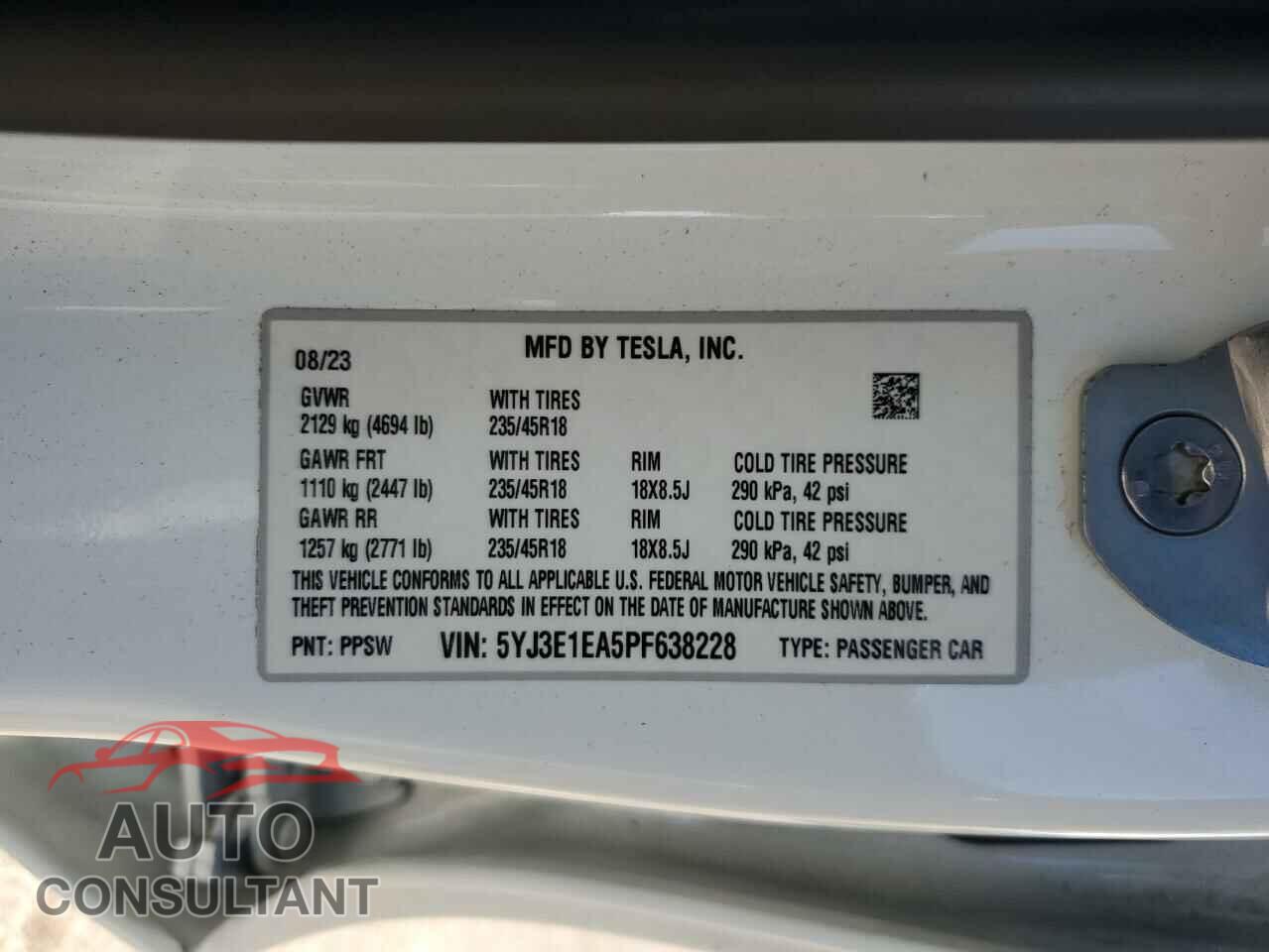 TESLA MODEL 3 2023 - 5YJ3E1EA5PF638228