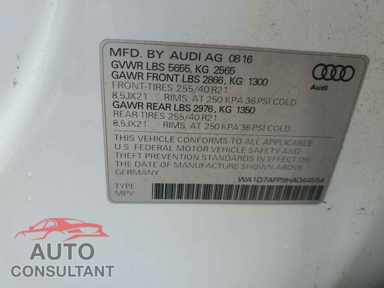 AUDI Q5 2017 - WA1D7AFP9HA044554