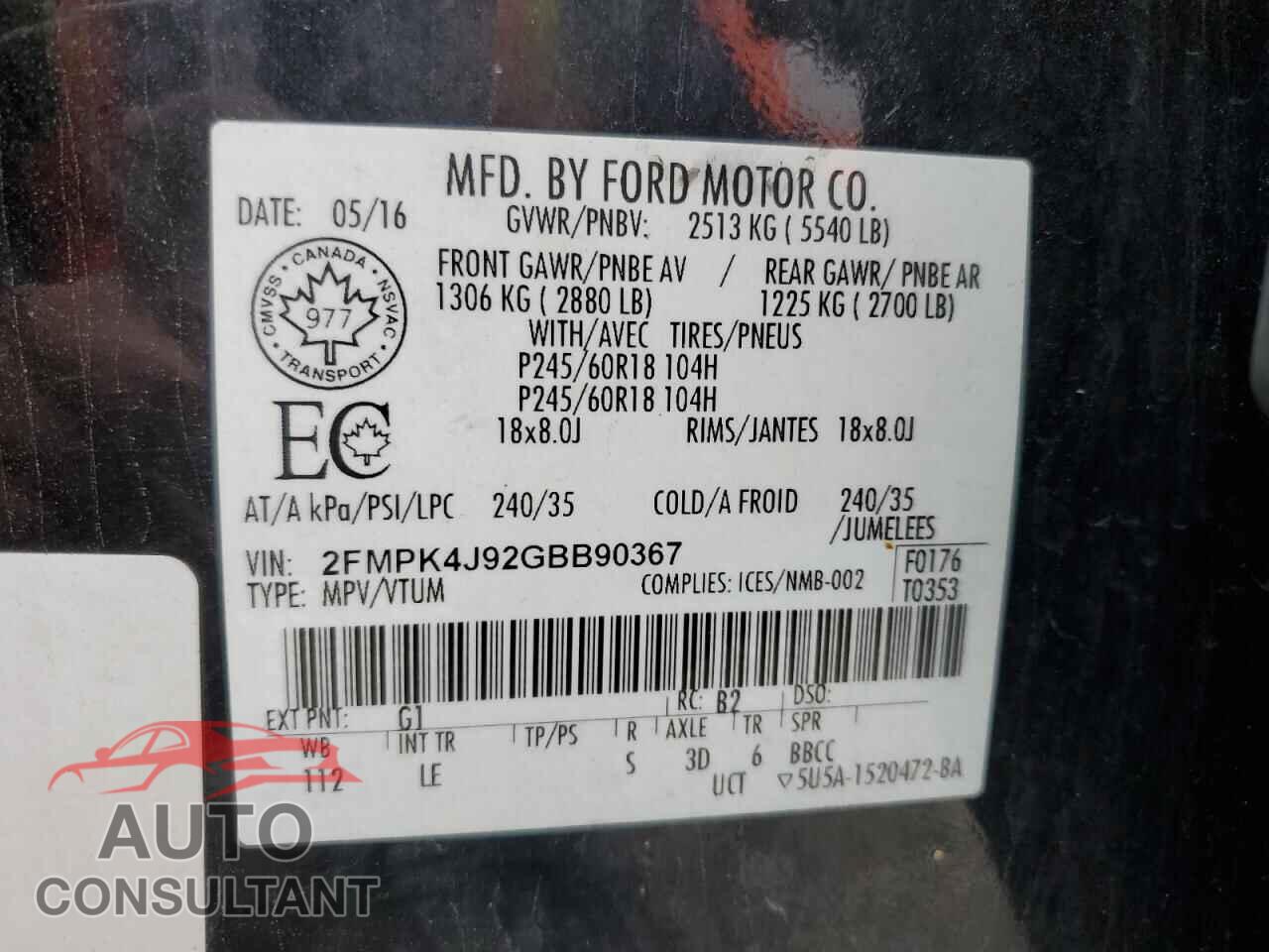 FORD EDGE 2016 - 2FMPK4J92GBB90367