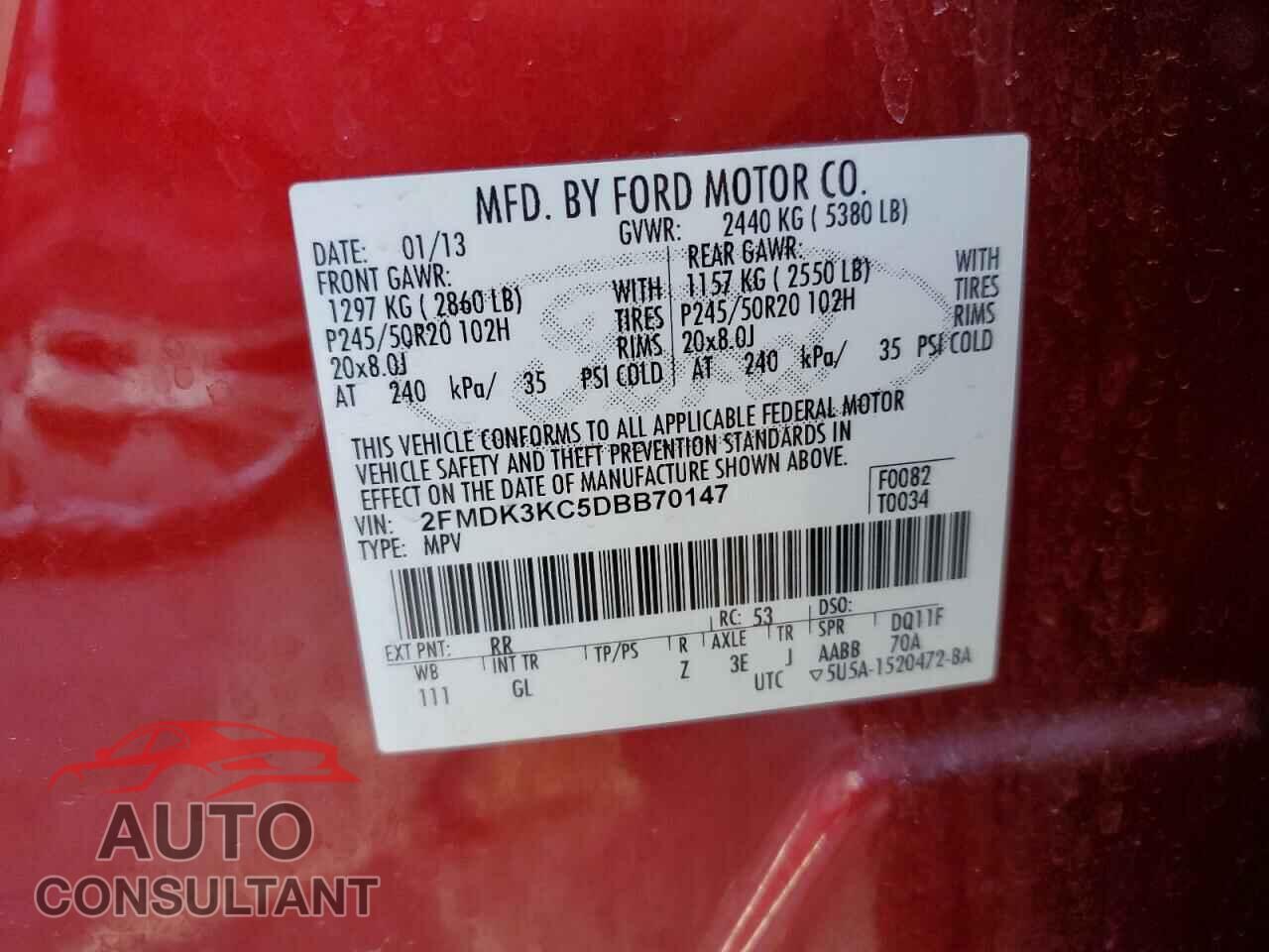 FORD EDGE 2013 - 2FMDK3KC5DBB70147