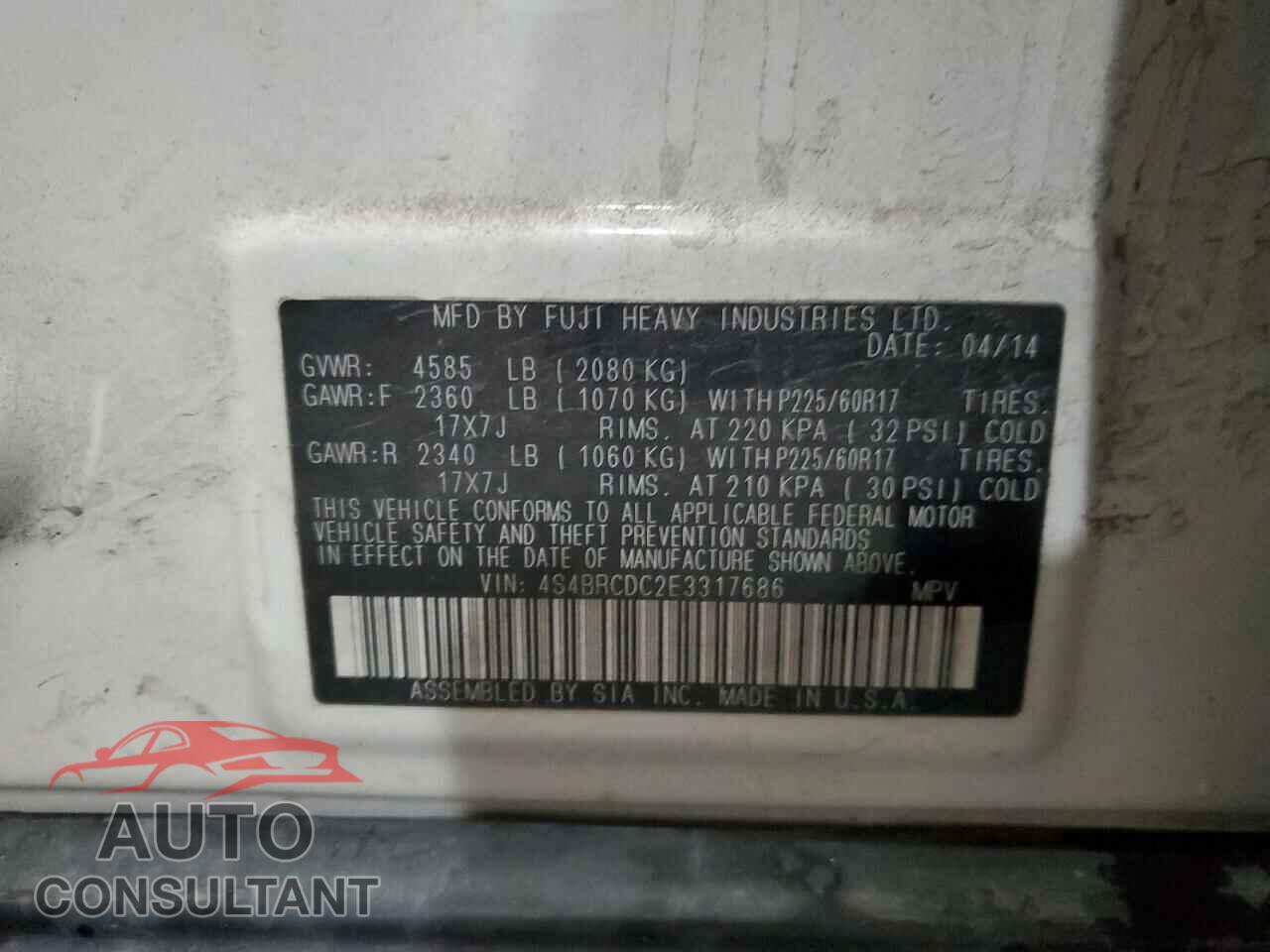 SUBARU OUTBACK 2014 - 4S4BRCDC2E3317686