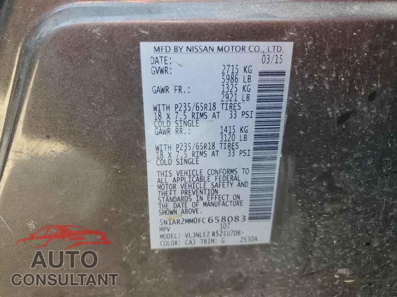 NISSAN PATHFINDER 2015 - 5N1AR2MM0FC658083