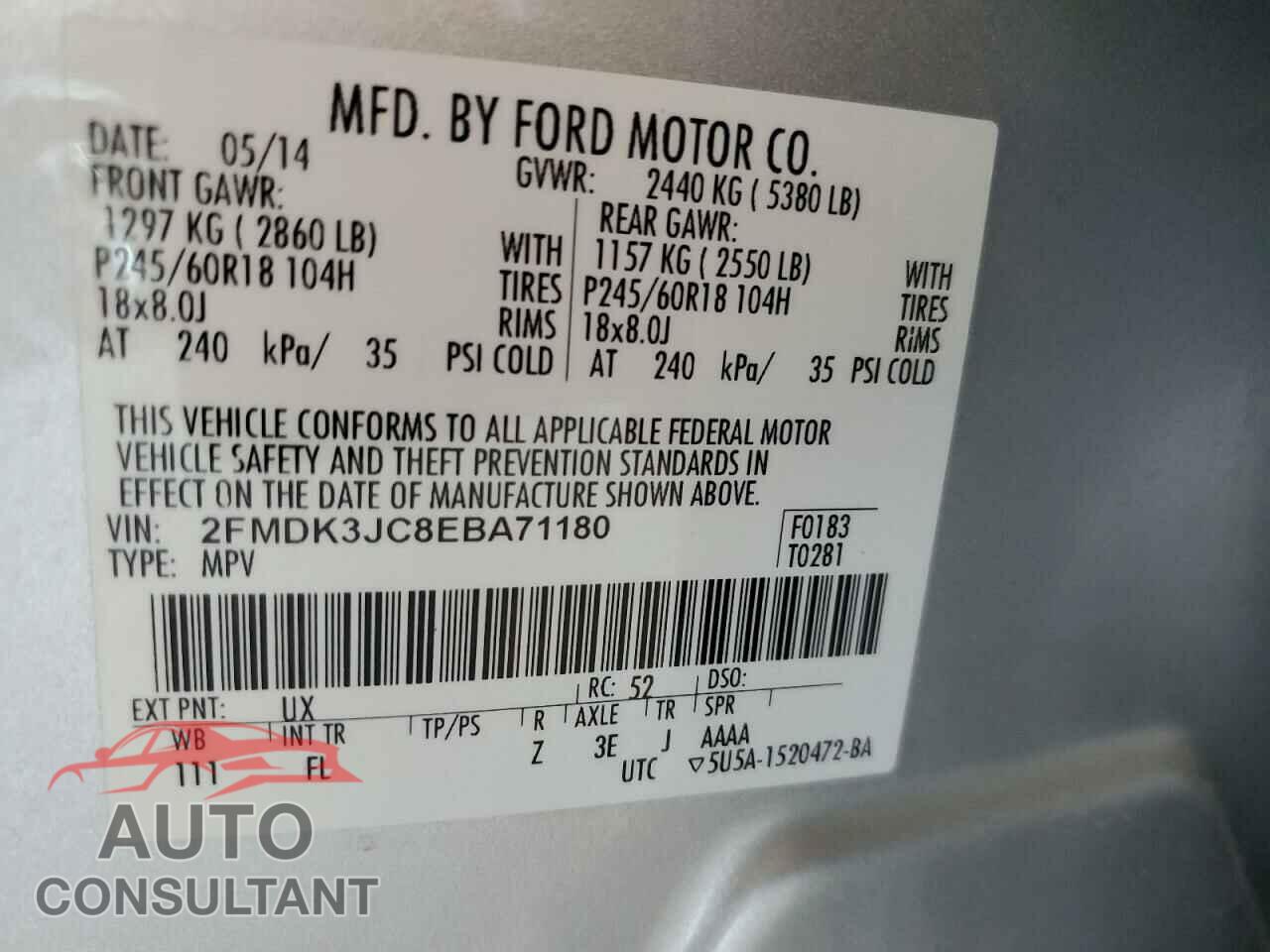 FORD EDGE 2014 - 2FMDK3JC8EBA71180