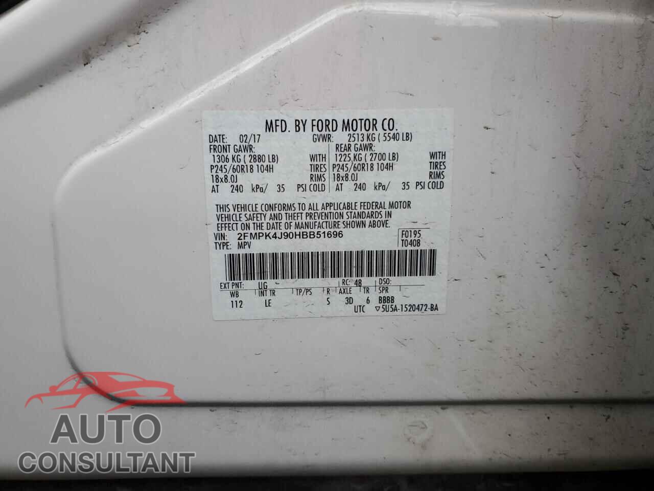 FORD EDGE 2017 - 2FMPK4J90HBB51696