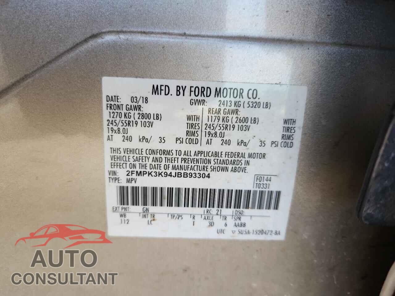 FORD EDGE 2018 - 2FMPK3K94JBB93304