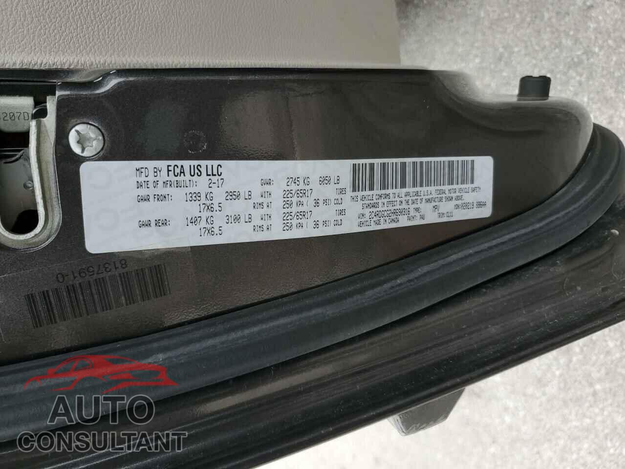 DODGE CARAVAN 2017 - 2C4RDGCG2HR690316