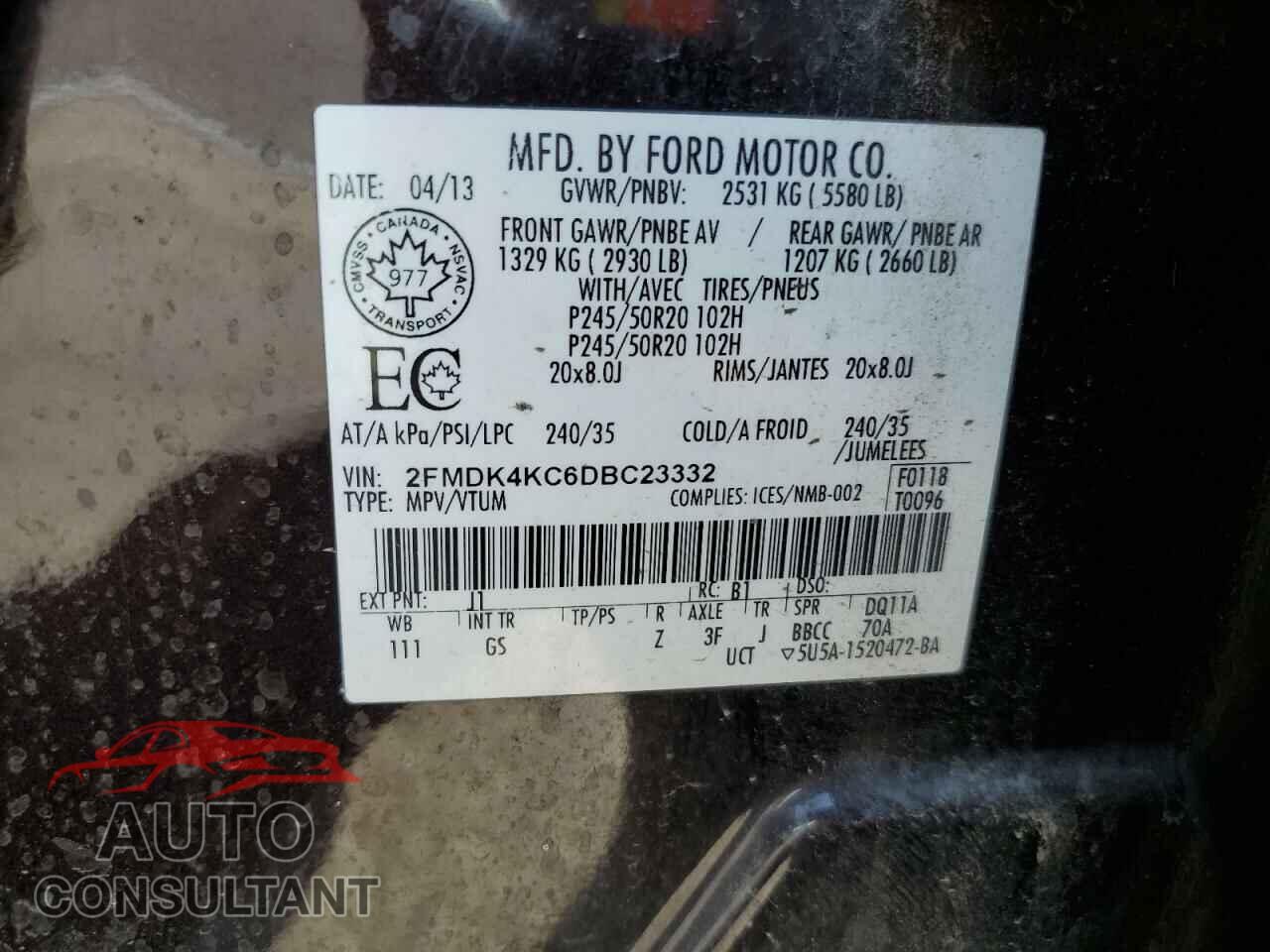 FORD EDGE 2013 - 2FMDK4KC6DBC23332