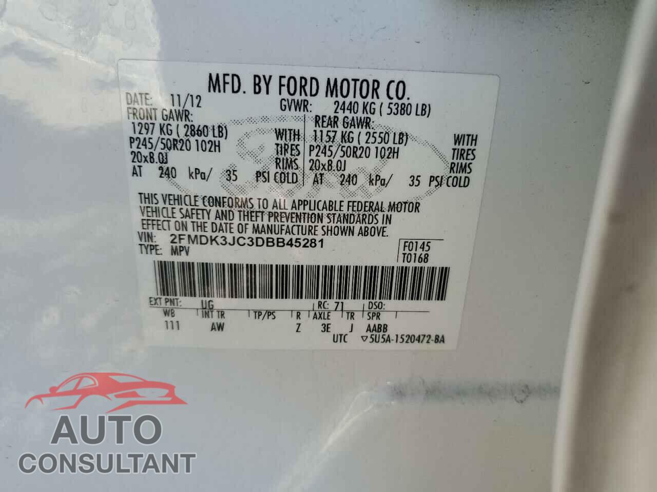 FORD EDGE 2013 - 2FMDK3JC3DBB45281