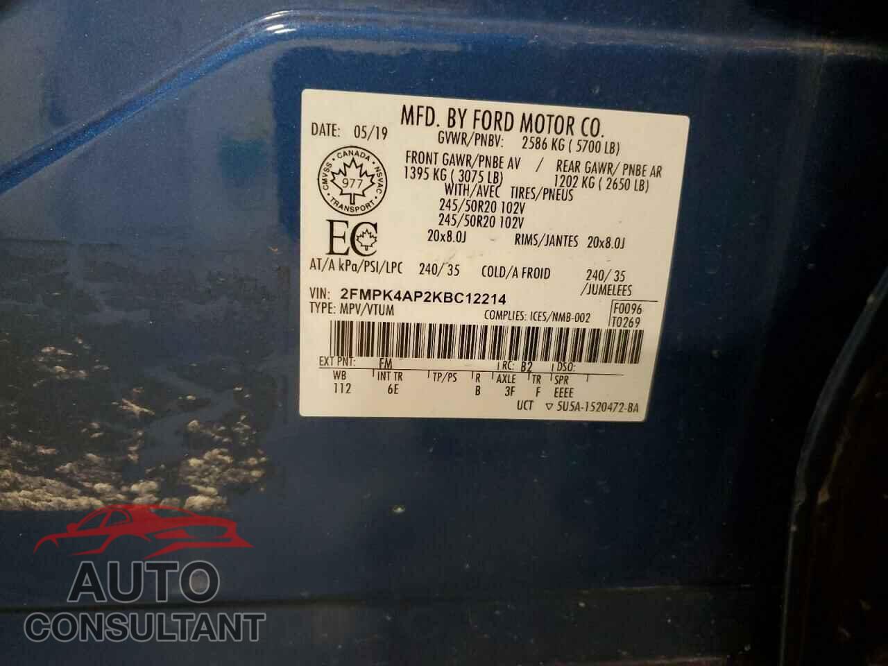 FORD EDGE 2019 - 2FMPK4AP2KBC12214
