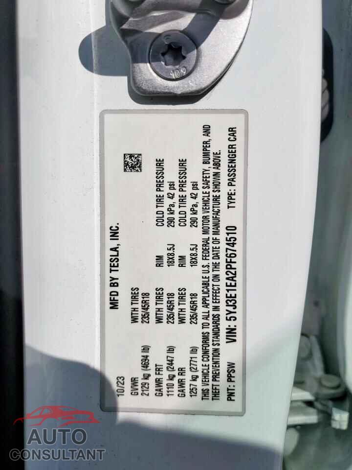 TESLA MODEL 3 2023 - 5YJ3E1EA2PF674510