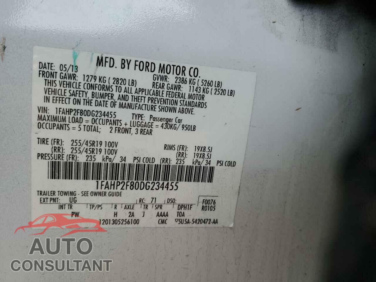 FORD TAURUS 2013 - 1FAHP2F80DG234455