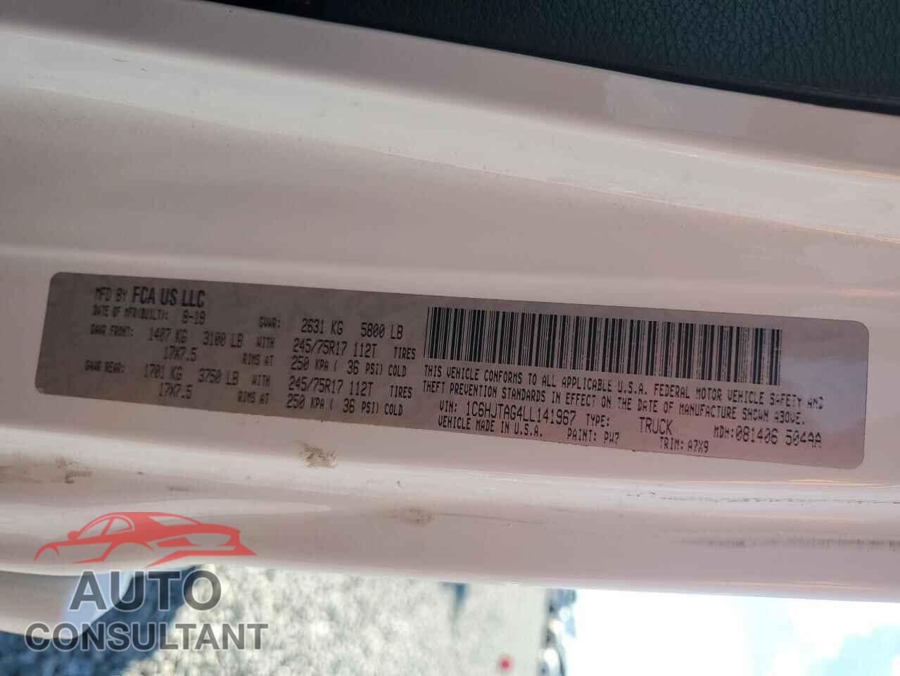 JEEP GLADIATOR 2020 - 1C6HJTAG4LL141967