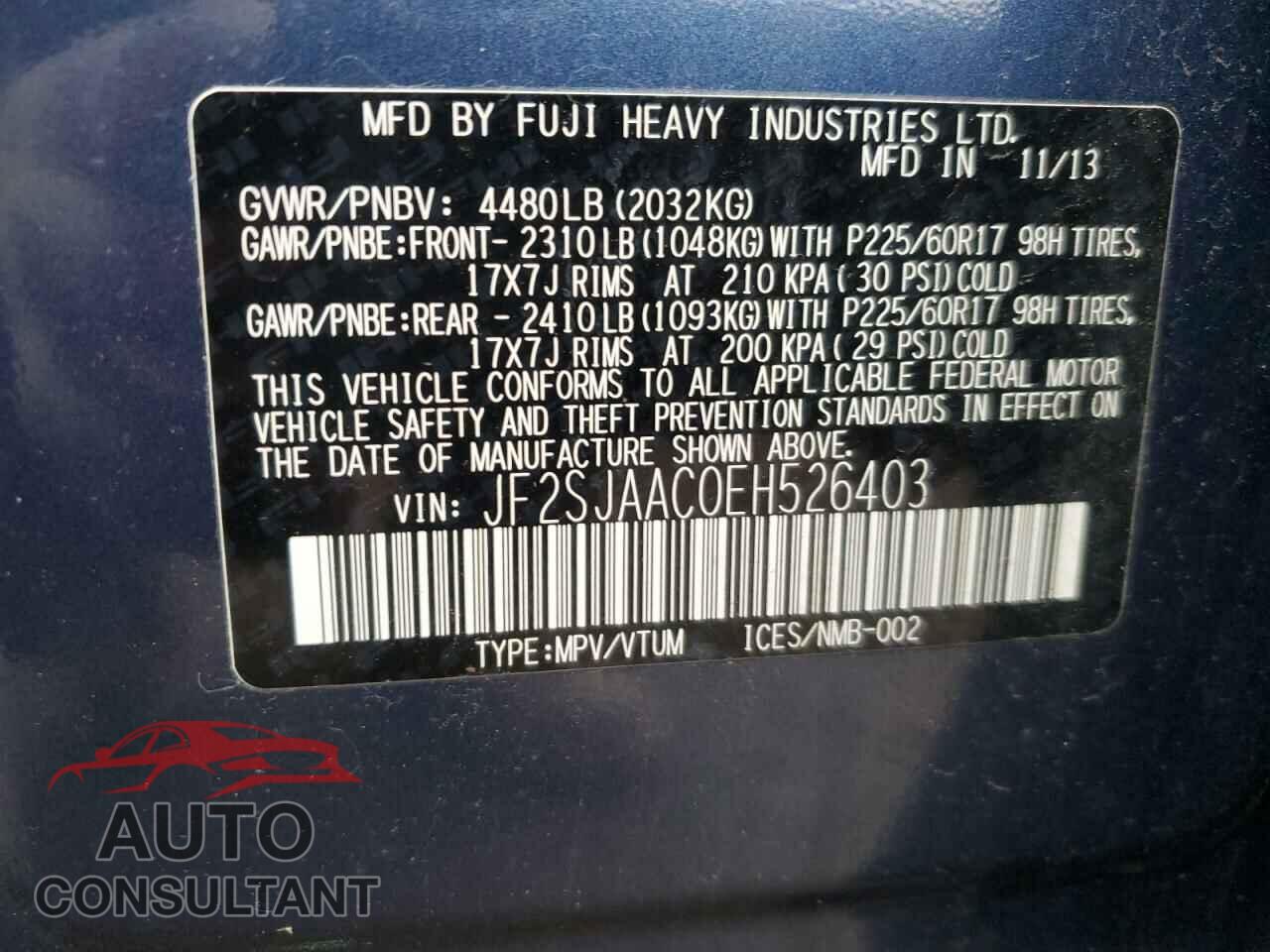 SUBARU FORESTER 2014 - JF2SJAAC0EH526403