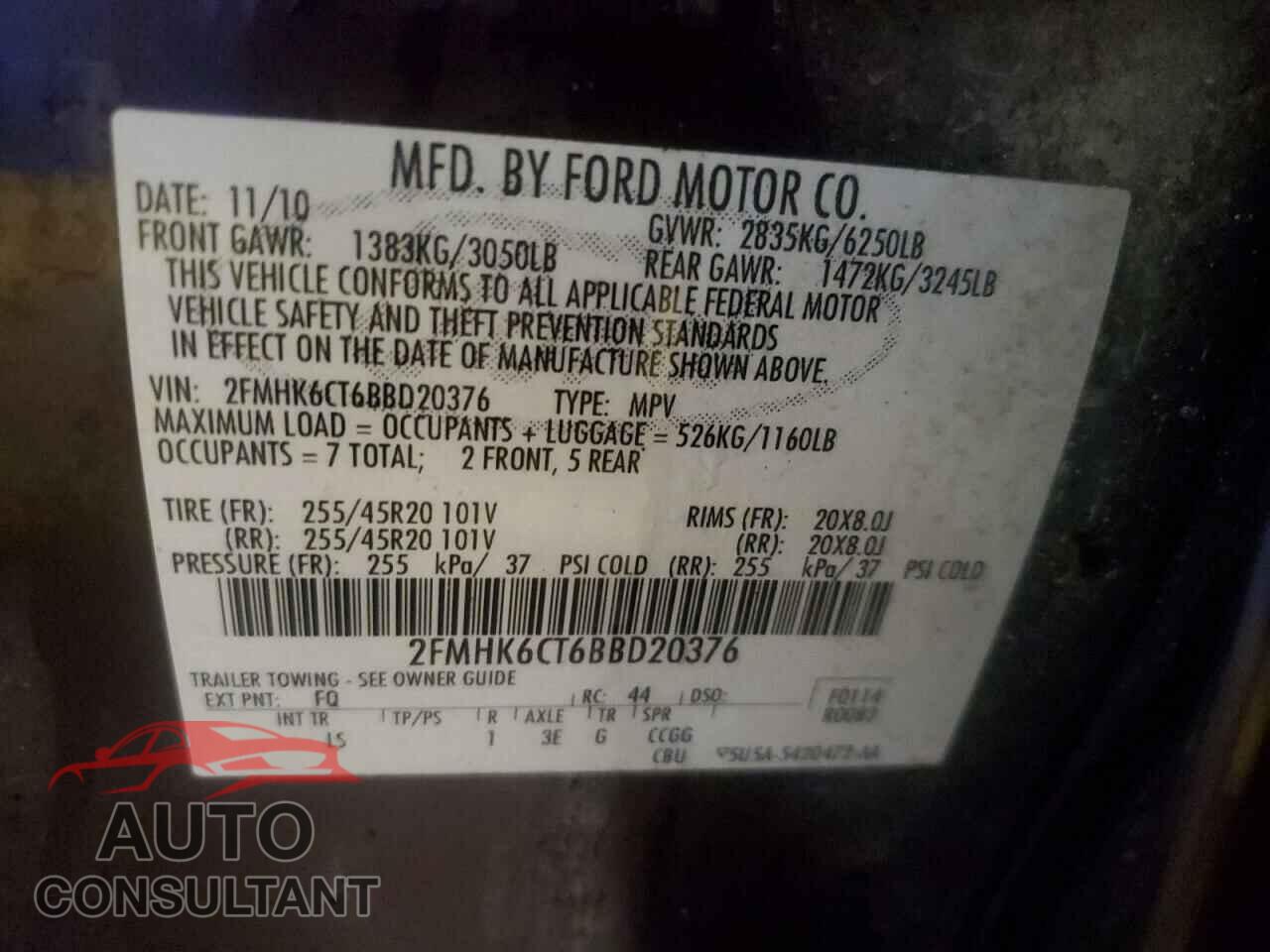 FORD FLEX 2011 - 2FMHK6CT6BBD20376