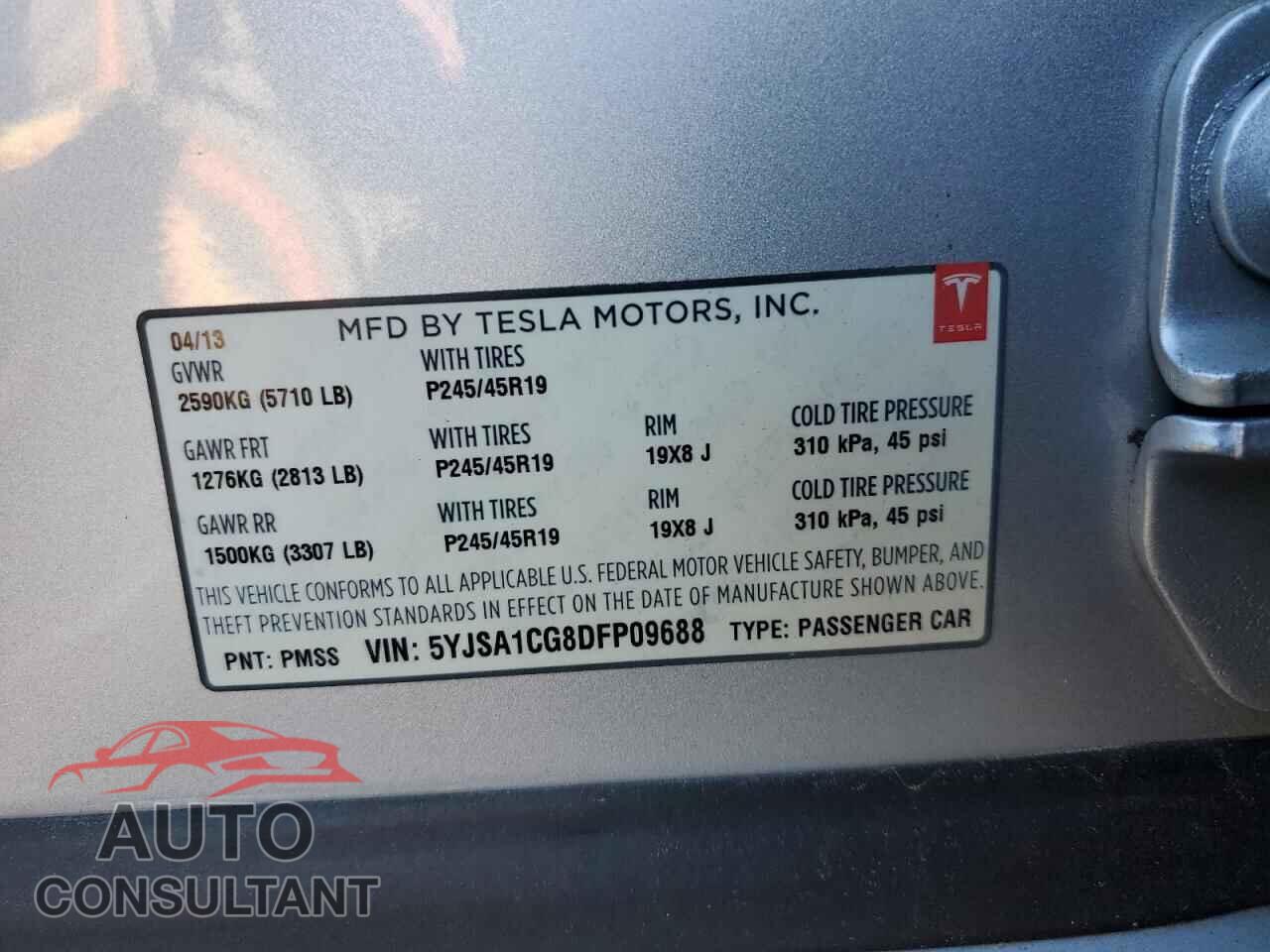 TESLA MODEL S 2013 - 5YJSA1CG8DFP09688