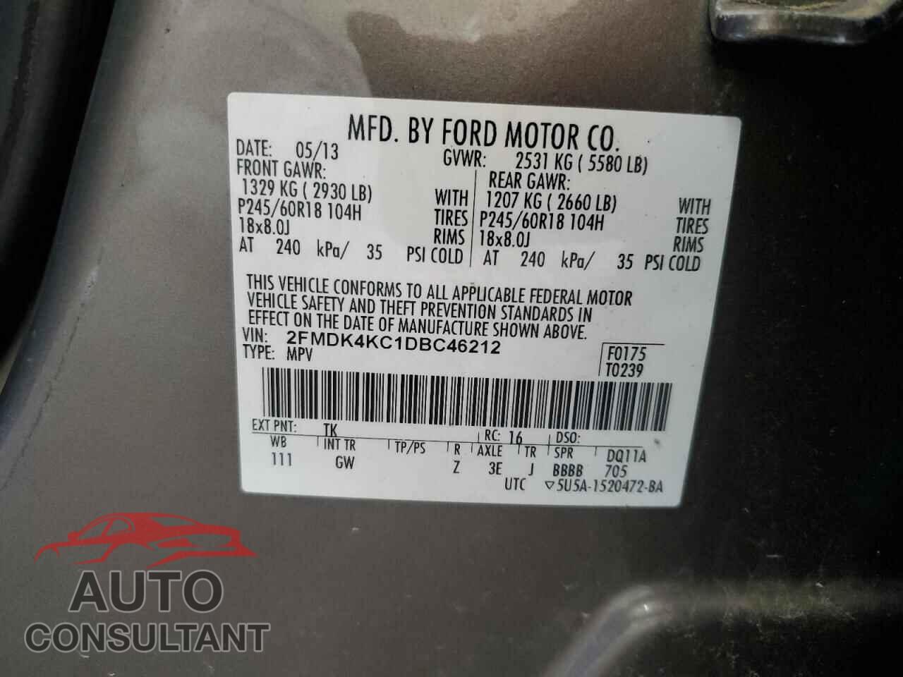 FORD EDGE 2013 - 2FMDK4KC1DBC46212