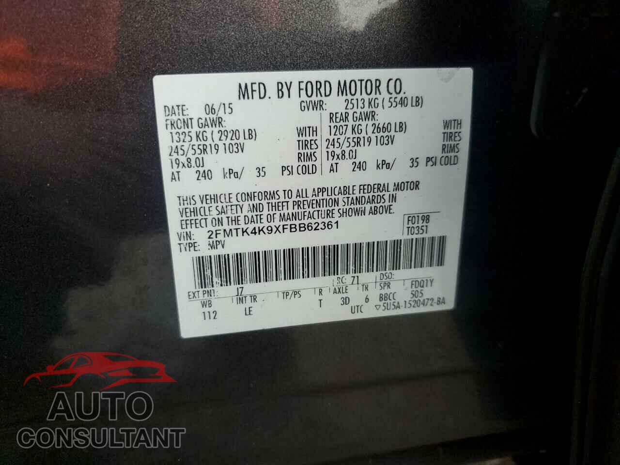 FORD EDGE 2015 - 2FMTK4K9XFBB62361