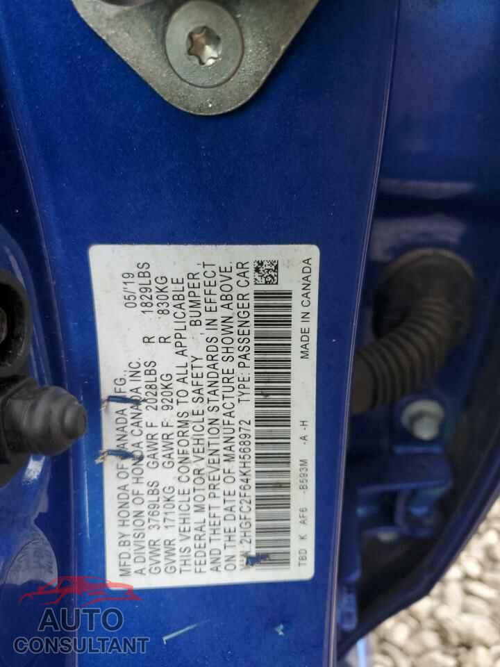 HONDA CIVIC 2019 - 2HGFC2F64KH568972
