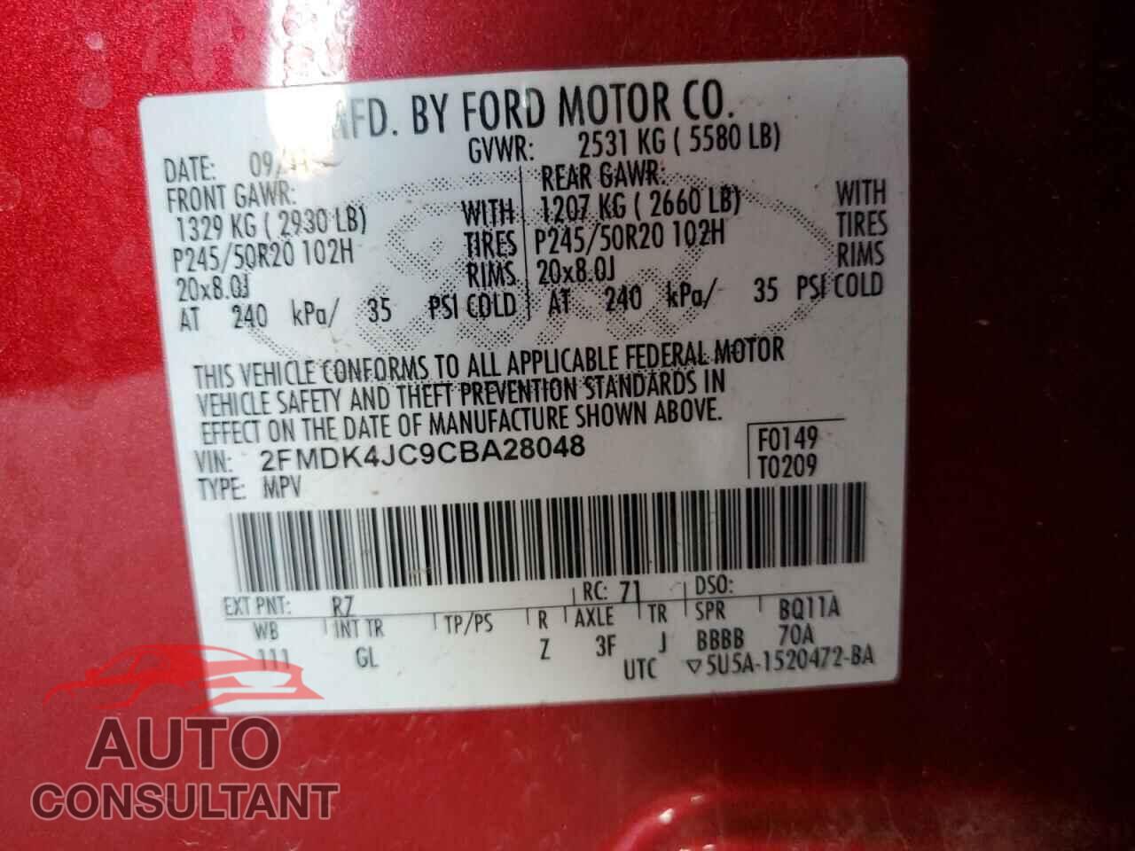 FORD EDGE 2012 - 2FMDK4JC9CBA28048