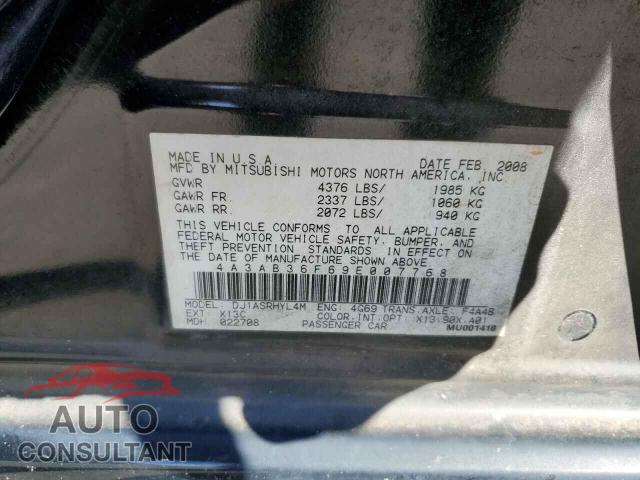 MITSUBISHI GALANT 2009 - 4A3AB36F69E007768