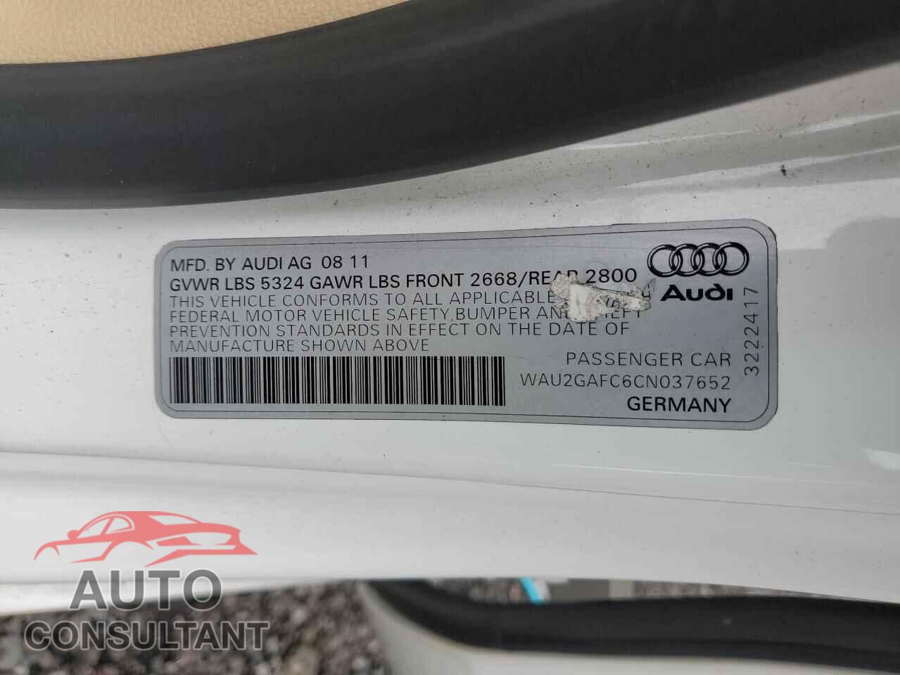 AUDI A7 2012 - WAU2GAFC6CN037652