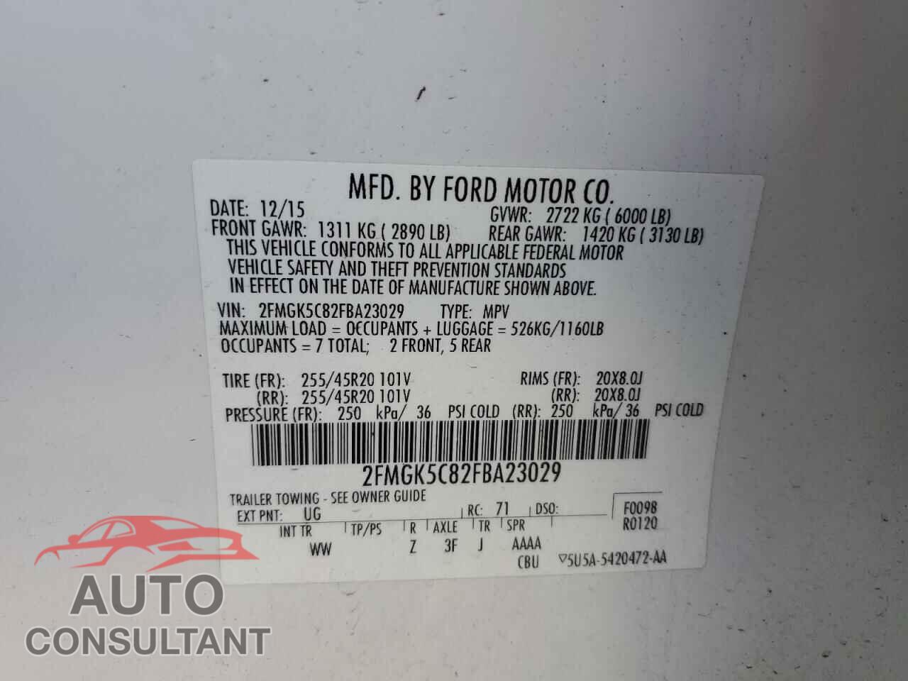 FORD FLEX 2015 - 2FMGK5C82FBA23029