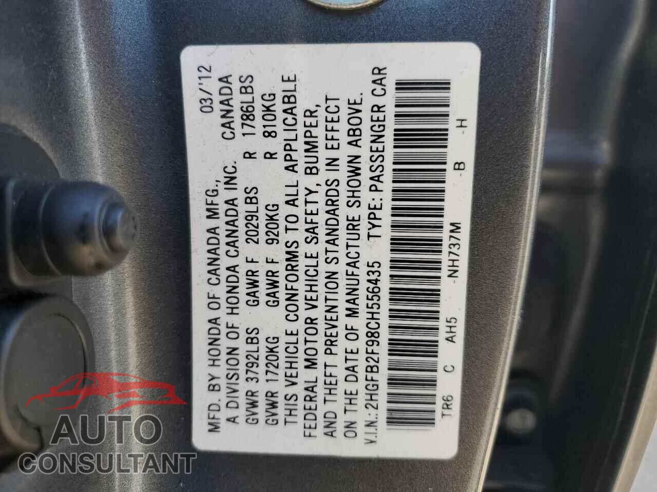 HONDA CIVIC 2012 - 2HGFB2F98CH556435