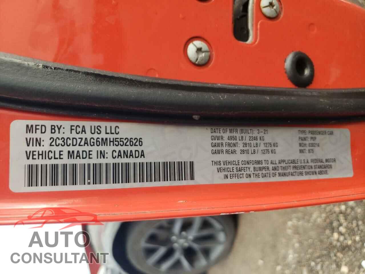 DODGE CHALLENGER 2021 - 2C3CDZAG6MH552626