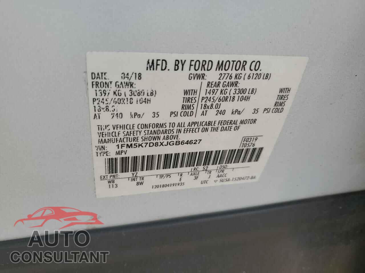 FORD EXPLORER 2018 - 1FM5K7D8XJGB64627