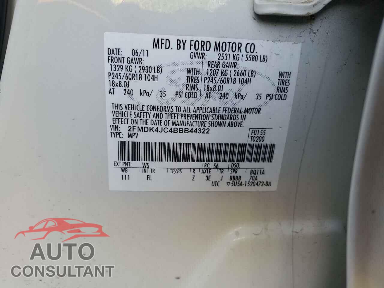 FORD EDGE 2011 - 2FMDK4JC4BBB44322