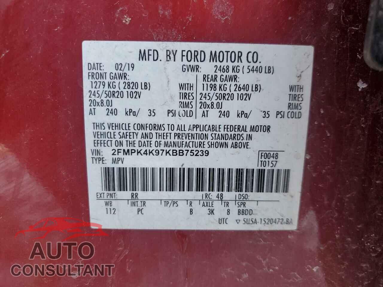 FORD EDGE 2019 - 2FMPK4K97KBB75239
