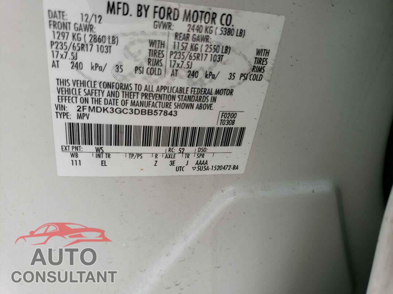 FORD EDGE 2013 - 2FMDK3GC3DBB57843