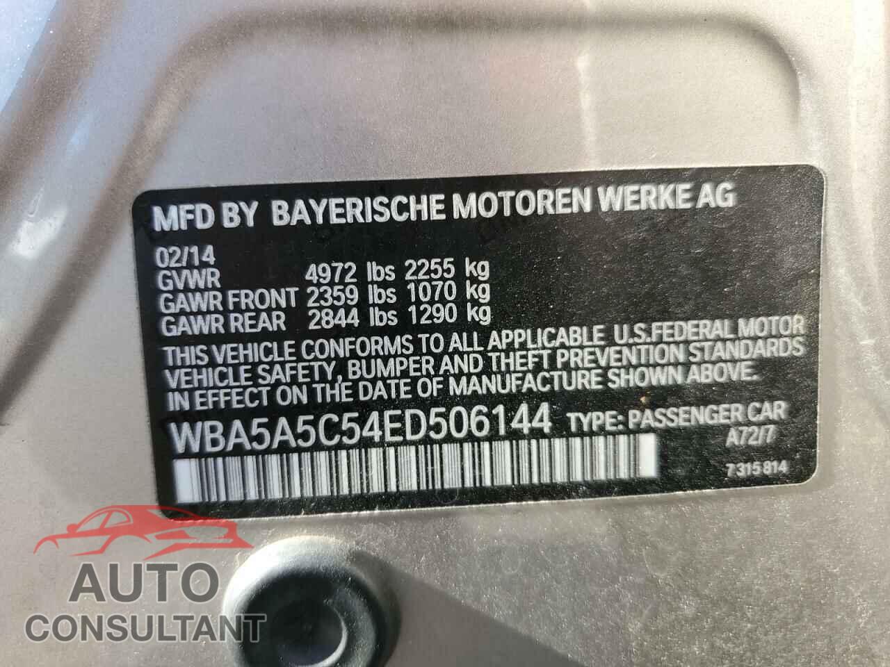 BMW 5 SERIES 2014 - WBA5A5C54ED506144