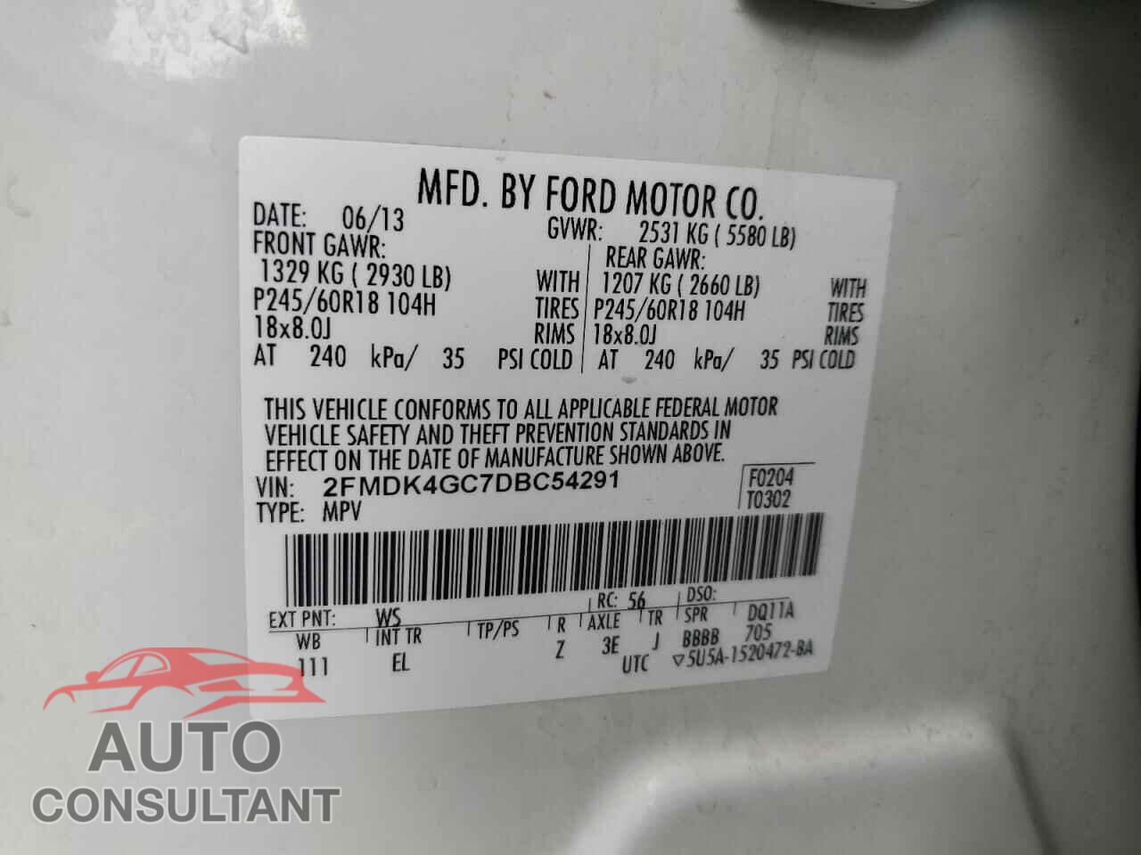 FORD EDGE 2013 - 2FMDK4GC7DBC54291