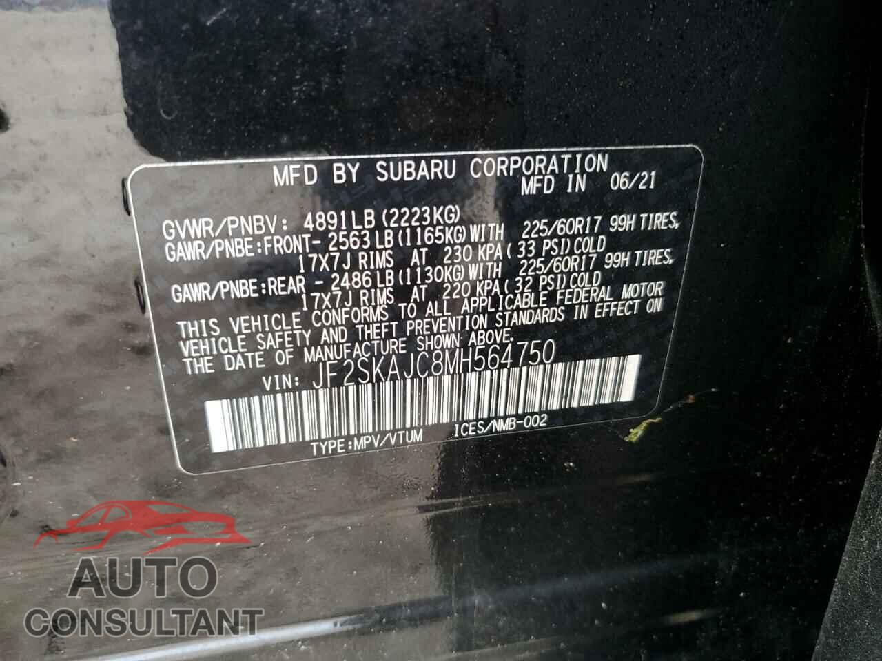 SUBARU FORESTER 2021 - JF2SKAJC8MH564750