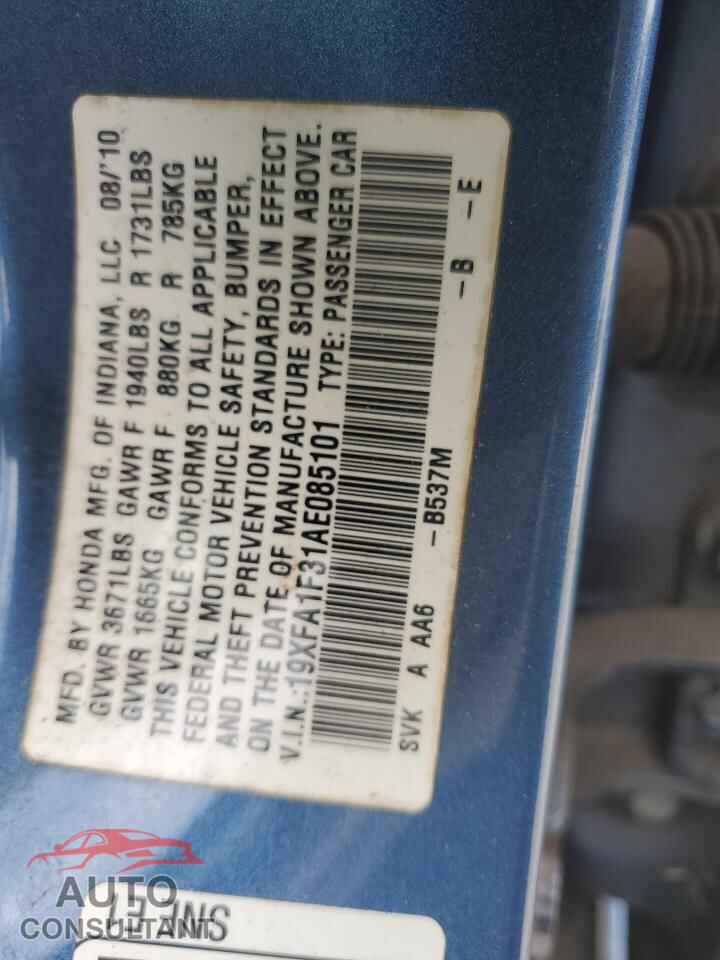 HONDA CIVIC 2010 - 19XFA1F31AE085101