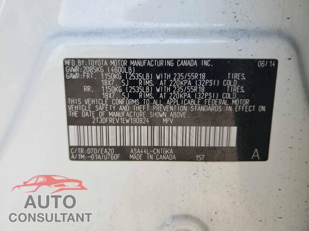 TOYOTA RAV4 2014 - 2T3DFREV1EW190824