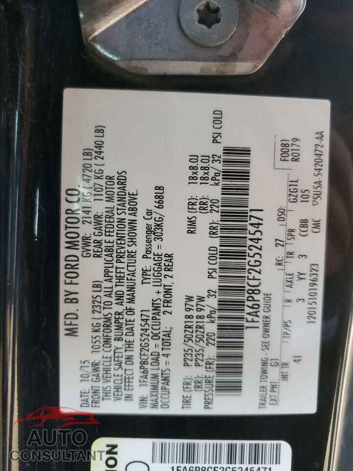FORD MUSTANG 2016 - 1FA6P8CF2G5245471