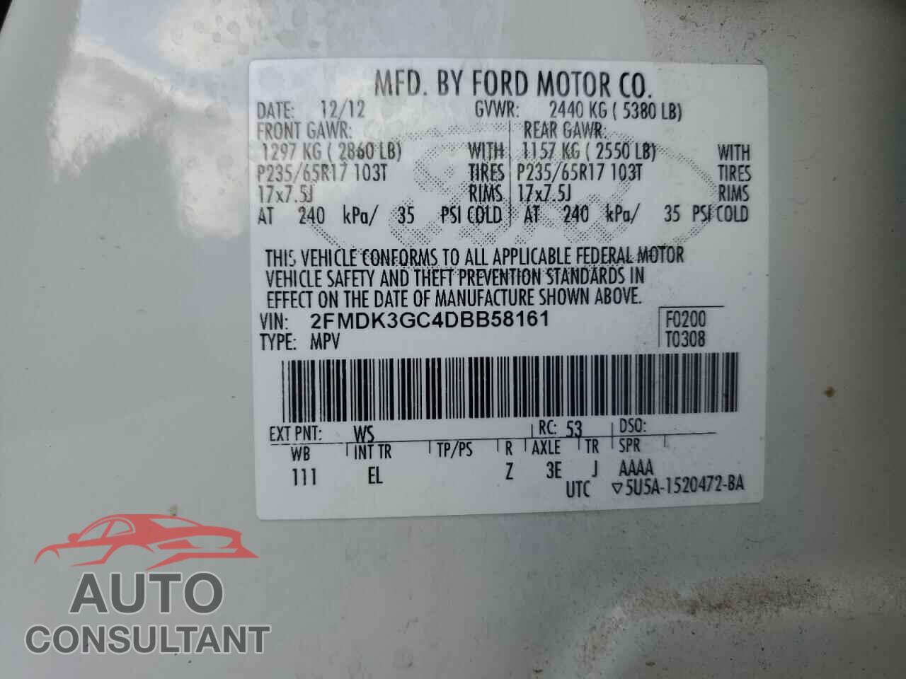 FORD EDGE 2013 - 2FMDK3GC4DBB58161