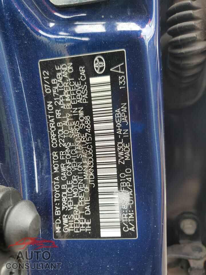 TOYOTA PRIUS 2012 - JTDKN3DU6C1574688