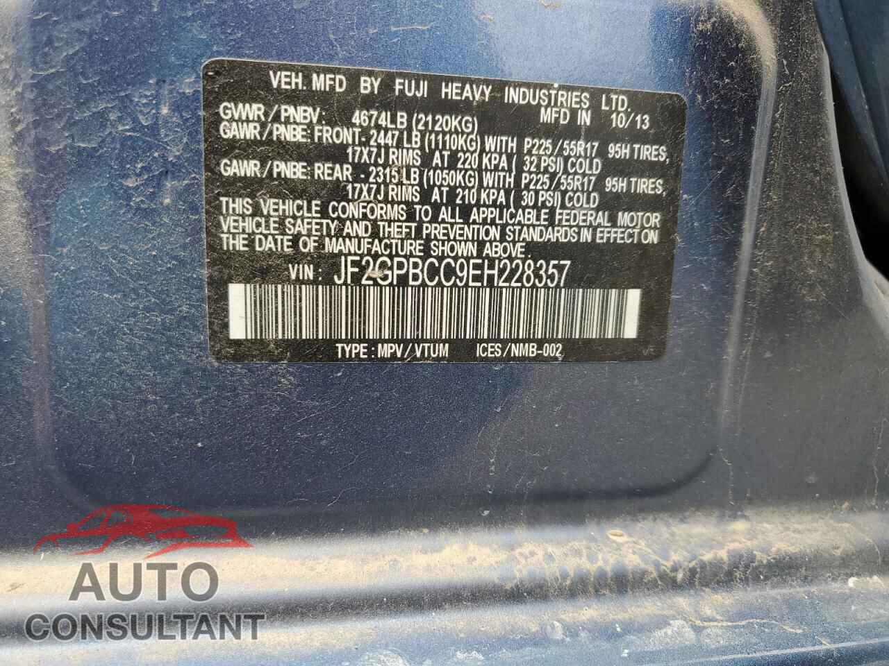 SUBARU XV 2014 - JF2GPBCC9EH228357