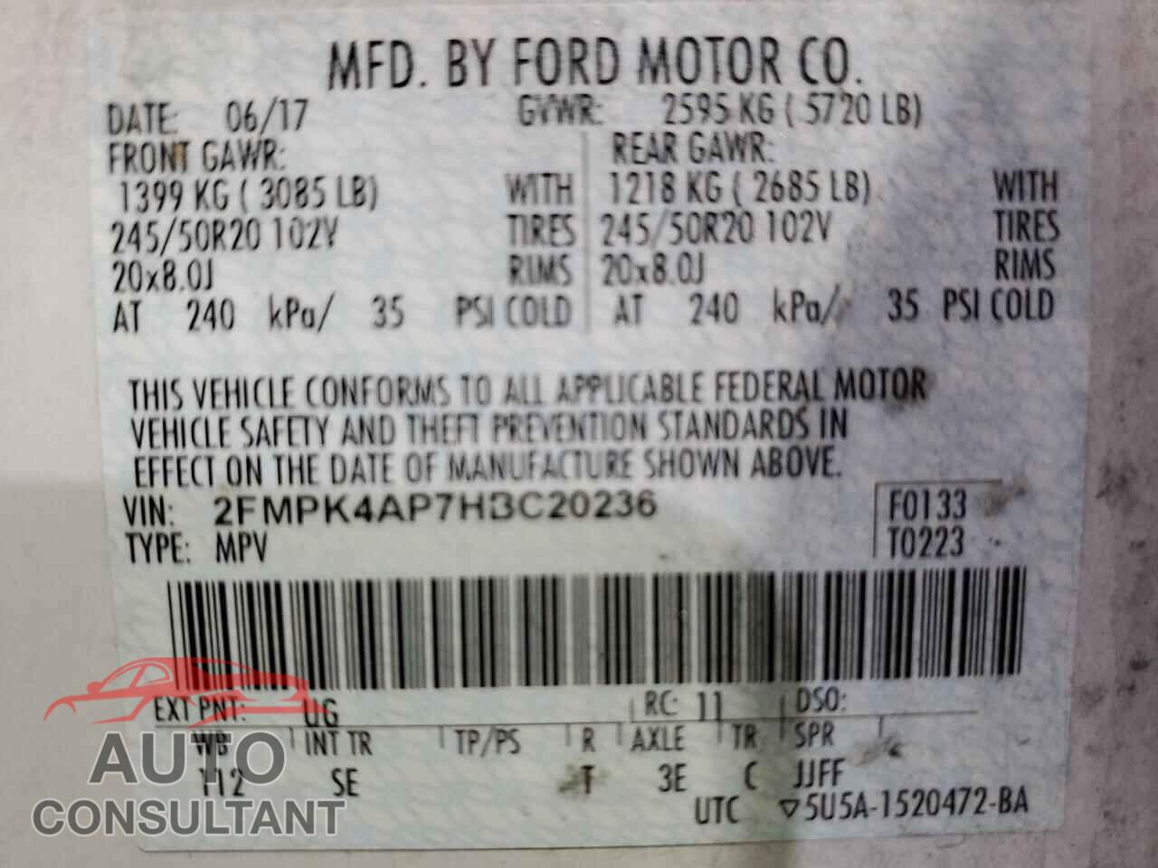 FORD EDGE 2017 - 2FMPK4AP7HBC20236