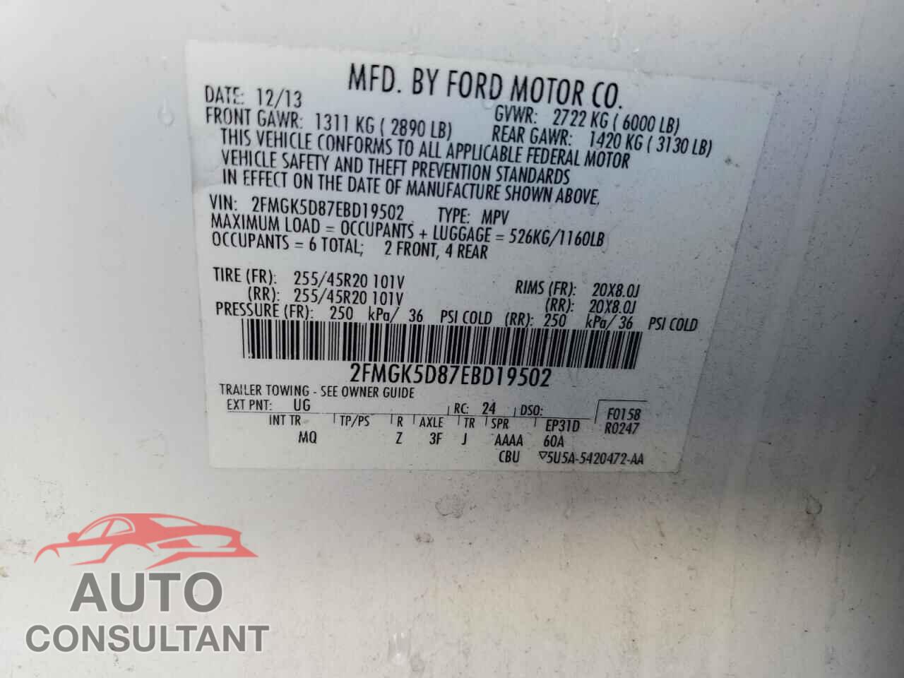 FORD FLEX 2014 - 2FMGK5D87EBD19502