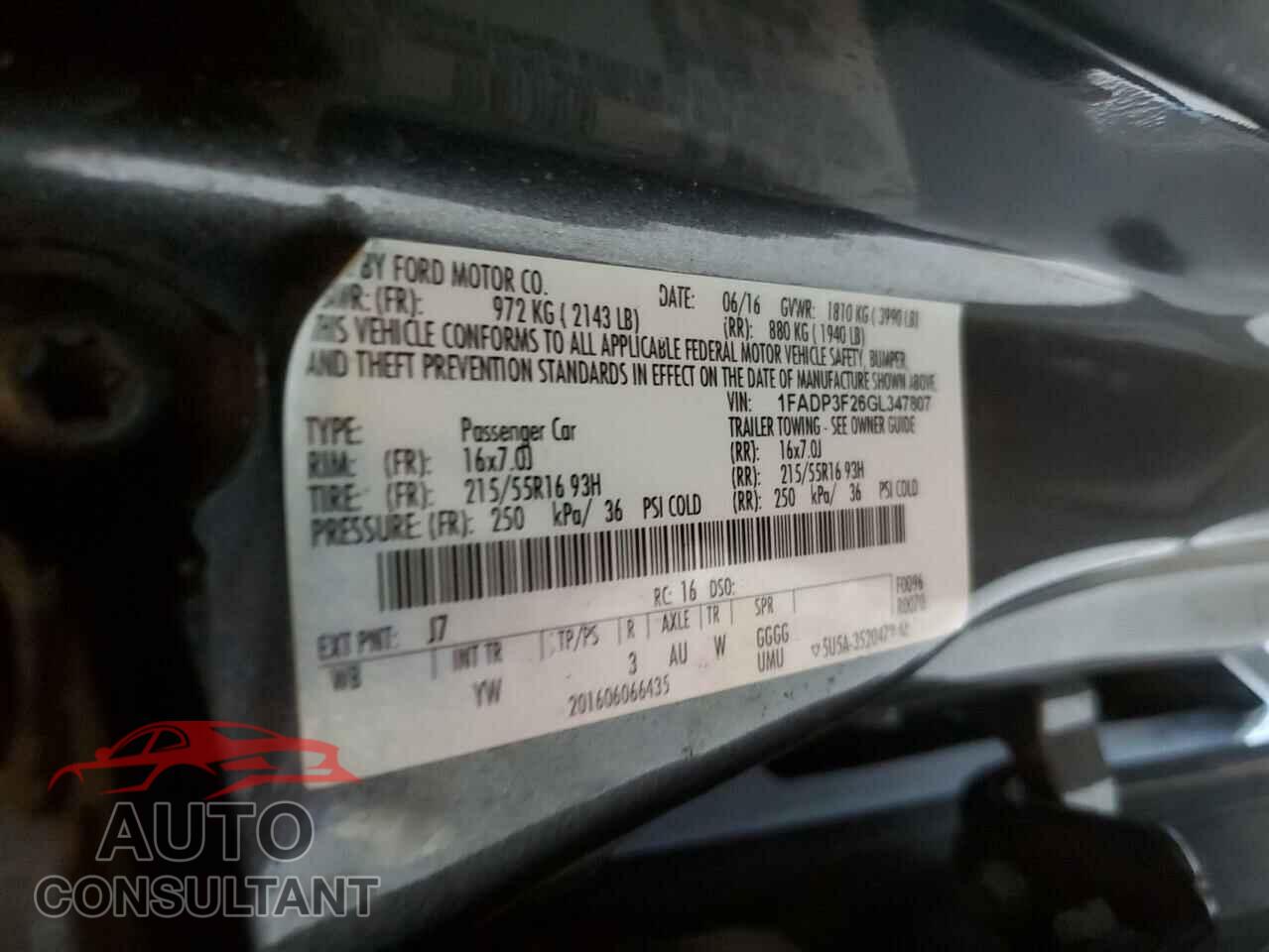 FORD FOCUS 2016 - 1FADP3F26GL347807