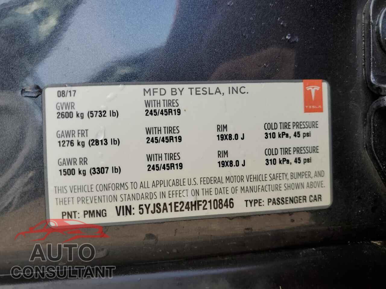 TESLA MODEL S 2017 - 5YJSA1E24HF210846