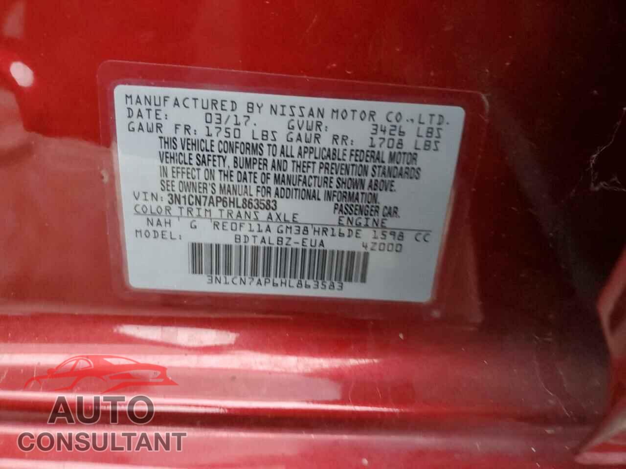 NISSAN VERSA 2017 - 3N1CN7AP6HL863583